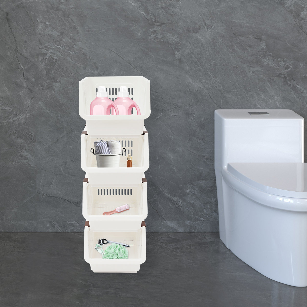 9.5" 4PCS Stacking Storage Baskets Rectangular Stackable Organizer Storage Bins Modern